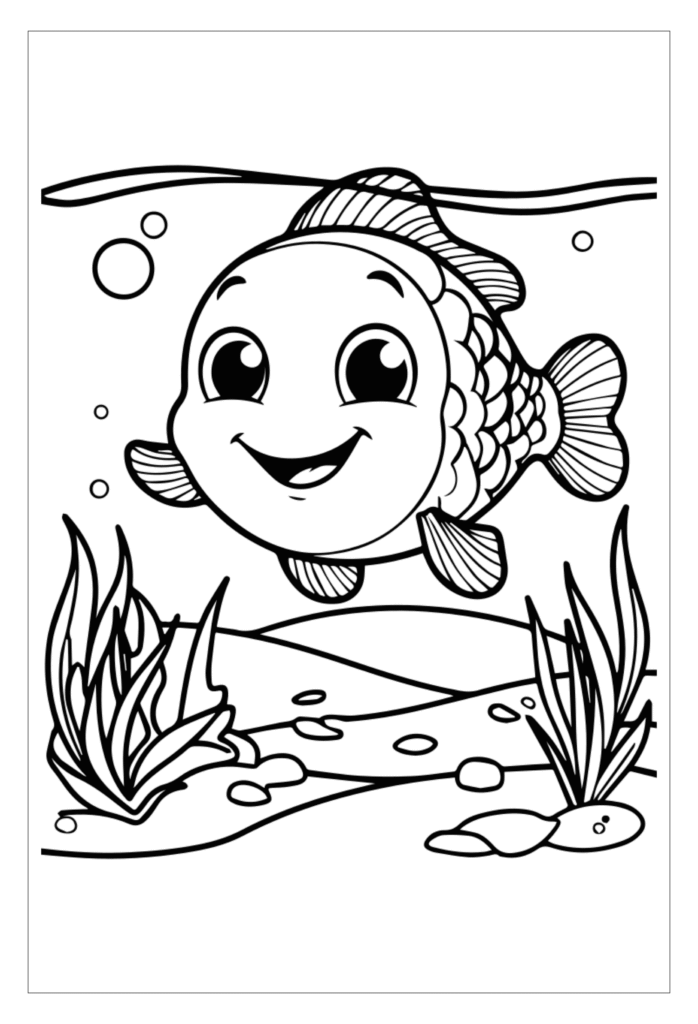 Cute smiling fish coloring page